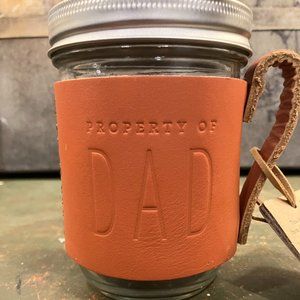 DEMDACO Property Of Dad Brown 14 Ounce Leather and Glass Mason Jar Coffee Mug